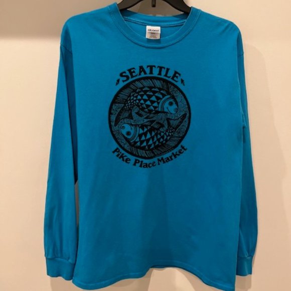 -Seattle-  Pike Place Market Long sleeve blue t-shirt Medium. - Picture 1 of 3